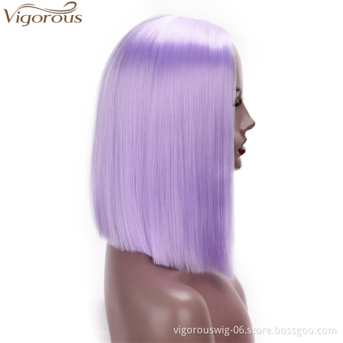 Vigorous Straight Short Blunt Cut Bob For Black Women Deep Part Short Brazilian Wigs Purple Cosplay Wig Wholesale Price